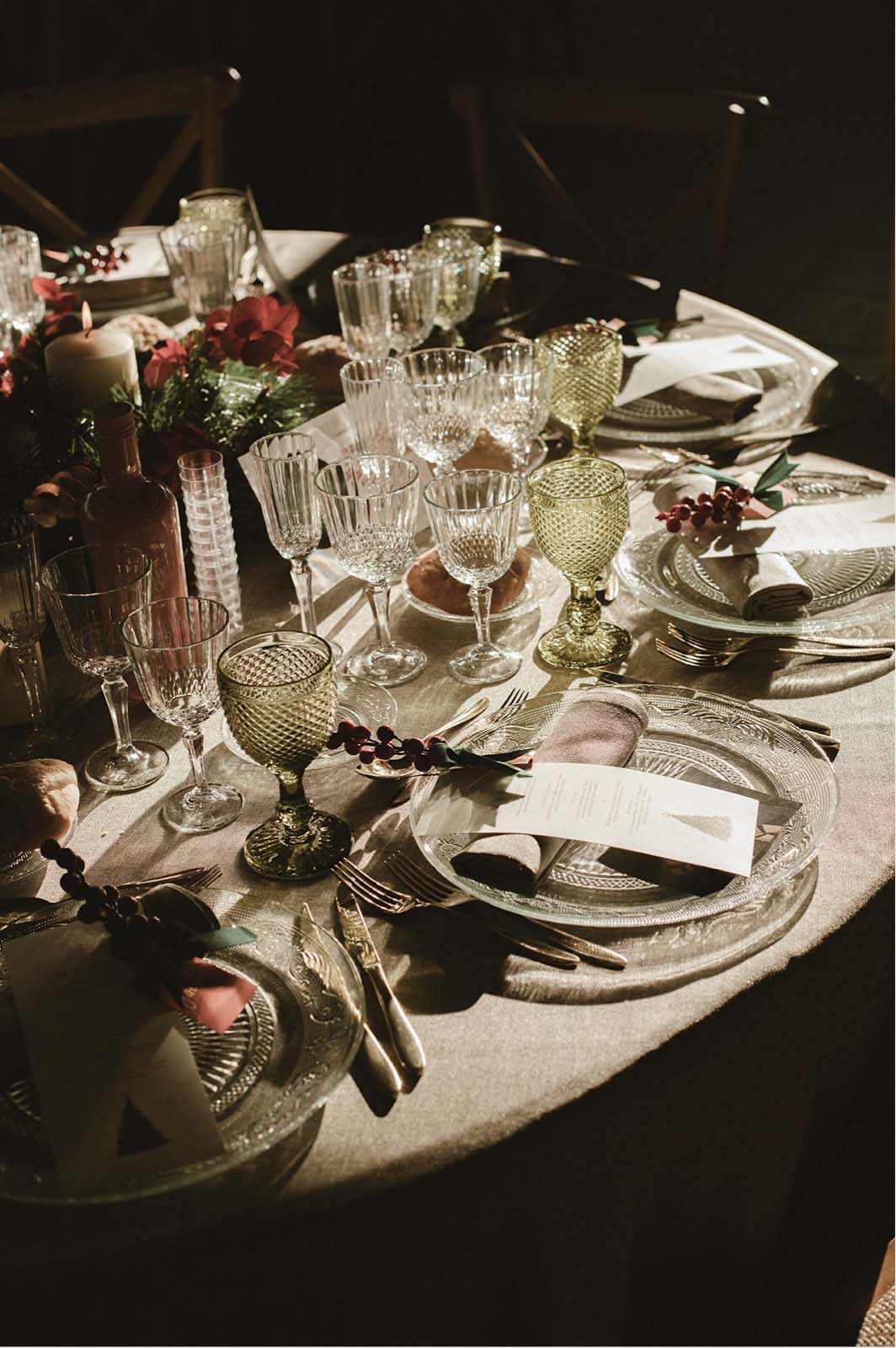 Decoración para boda de invierno. Menaje de cristal tallado
